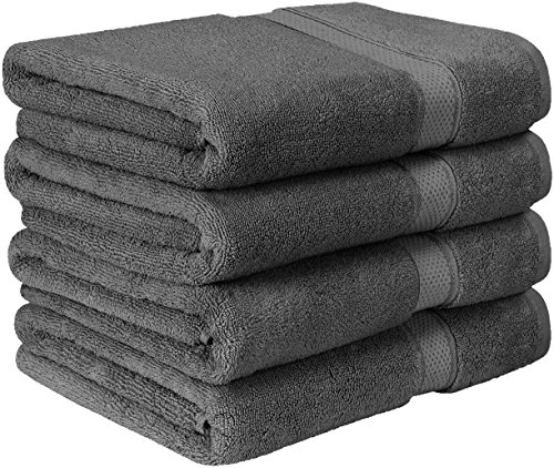 Premium Badetuch Set - 600 g/m²  - 100% Ringgesponnene Baumwolle Handtücher - Maschinenwaschbar (4er-Pack, Grau, 69 x 137 cm) - von Utopia Towels