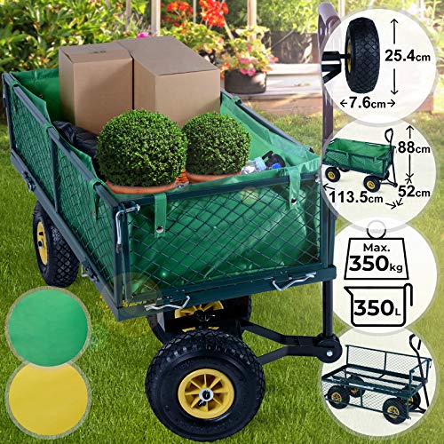 Jago Bollerwagen | Klappbare Seitenwände, 4 Räder, max. 350kg, 114x52x88cm, Farbwahl | Handwagen, Gartenanhänger Gartenwagen, Transportwagen, Strandwagen (Grün)
