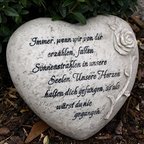 Immer wenn wir von dir erzählen, fallen Sonnenstrahlen in unsere Seelen. Grabschmuck Trauerherz mit Trauerspruch. Durchmesser 18cm