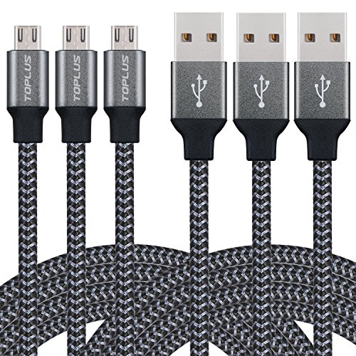 TOPLUS Micro USB Kabel [3 Stück] 3m Nylon Micro USB Ladekabel Datenkabel mit Aluminum Kopf für Tablets, Kindle, PS4 Controller, MP3 Player, Samsung, HTC, Sony, Blackberry, Nexus, LG und alle anderen Geräten mit Micro USB 2.0 Anschluss (Schwarz)