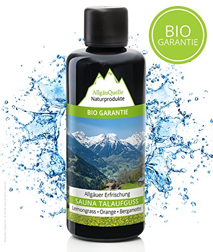 Saunaaufguss mit 100% BIO-Öle Erfrischung Lemongrass Orange Bergamotte (100ml). Natürlicher Sauna-aufguss m. ätherische Sauna-Öle im Aufguss-Mittel. Saunaöl natrurrein und biologisch. Saunaduft