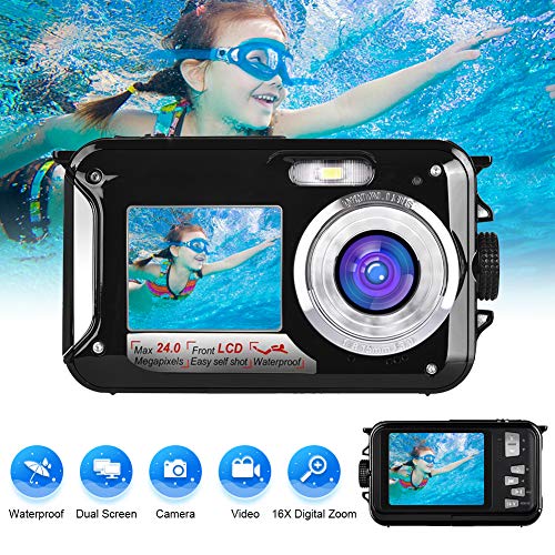 Unterwasserkamera Unterwasser Kamera 24.0MP 1080P 3,0 Meter Kamera Wasserdicht Makroaufnahme Vollständig versiegelte Digitalkamera 2,7 Zoll LCD Doppelbildschirm