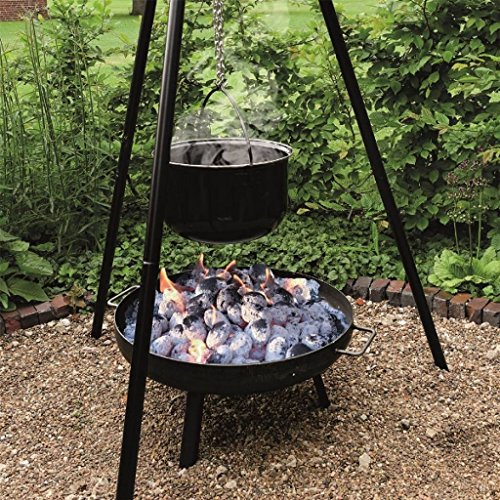 4 in 1 Multi-Grillset 'OSLO' - 180 cm Schwenkgrill mit Kettenzug und XXL Grillrost+ große Feuerschale + 15 Liter Emaille-Kochtopf für Glühwein oder Eintopf + 2 Flammlachshalter 2341