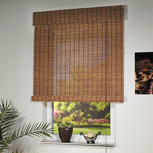 Holzrollo Farbe braun Breite 80 - 160 cm Läng 170 cm Seitenzug Fenster Tür Rollos (160 x 170 cm)