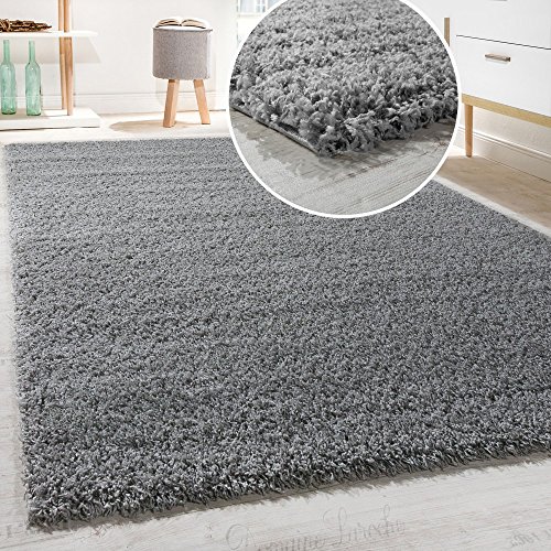 Paco Home Shaggy Hochflor Langflor Teppich Sky Einfarbig in Grau, Grösse:150 cm Quadrat