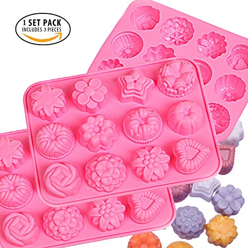 Food Grade Silikon Blume Silikon Form, IHUIXINHE Eis Würfel Schimmel, Schokolade Schimmel, Süßigkeiten Schimmel, Cupcake Backform, Muffin Pfanne, 3 Pack Set (Blume)