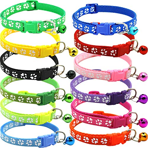 BETOY Pet Katzenhalsband mit Glöckchen,Halsband-Set für Katzen, reflektierendelastisches Katzenhalsband, personalisierbar Katzenmarken Mit Name und Telefonnummer , verstellbar 20-30 cm(12 pcs)