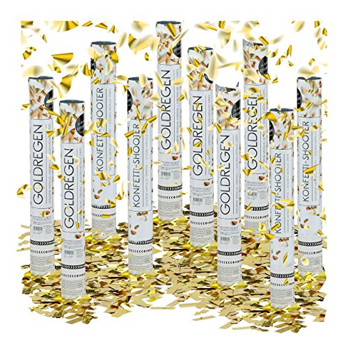 10 x Party Popper 40 cm im Konfettikanonen Set, Konfetti Bombe für Hochzeit und Geburtstag, Konfetti Shooter 6-8 m Effekthöhe, gold metallic