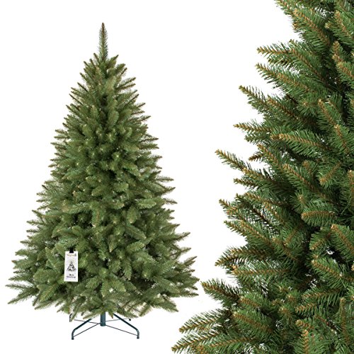 FairyTrees künstlicher Weihnachtsbaum FICHTE Natur, grüner Stamm, Material PVC, inkl. Metallständer, 180cm, FT01-180