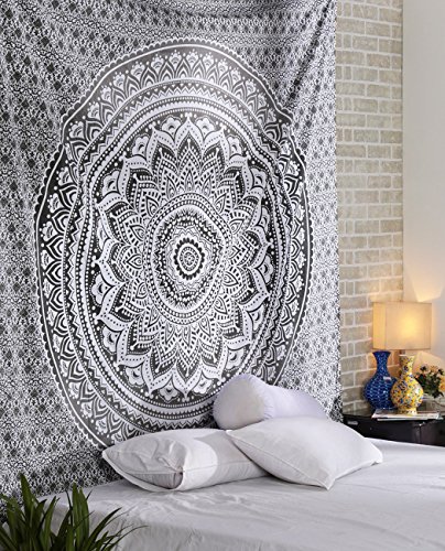 ele ELEOPTION Wandteppich Indian Mandala Wall Hanging Hippie Tapestry Wanddeko für Kinderzimmer Wohnzimmer Schlafzimmer auch ALS Yogamatte Picknickdecke Strandtücher (Grau, 150 x 205cm)