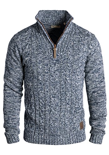 !Solid Pankraz Herren Winter Pullover Strickpullover Troyer Grobstrick mit Zopfstrickmuster und Reißverschluss, Größe:S, Farbe:Insignia Blue (1991)