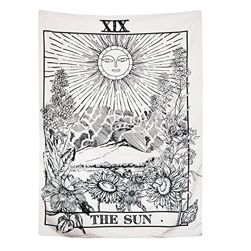 Alumuk Tarot Tapisserie Wandbehang Wandteppich, Mandala Tuch Wandtuch Mittelalterliche Europa Divination Tapestry The Moon The Star The Sun ALS Dekotuch/Tagesdecke (130 x 150cm, The Sun)