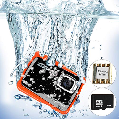 Unterwasser Kinderkamera-12MP HD wasserdichte Digitalkamera,Mini Camcorder Kinderkamera,2.0 Zoll LCD Bildschirm Anzeige,4X Digitaler Zoom,5MP CMOS-Sensor（Geschenk 8GB Speicherkarte & Batterien）