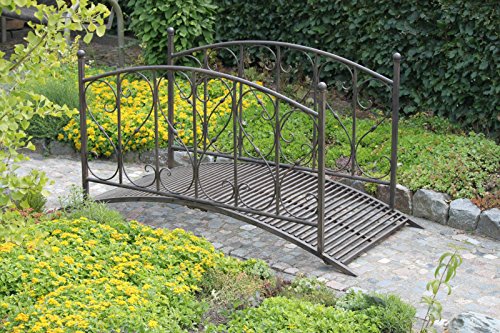 Gartenbrücke mit Geländer aus Metall, Rost-Optik