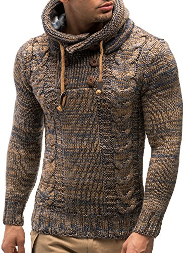 LEIF NELSON Herren Strickpullover LN20227 (Braun, L)