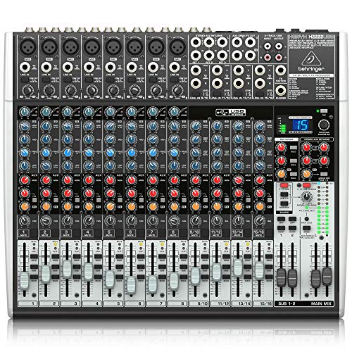 Behringer XENYX X2222USB 22-Kanal 2/2 Bus Mischpult mit XENYX Mic Preamps, 1-knob Kompressoren, 24-bit Multi-FX und USB Audio Interface
