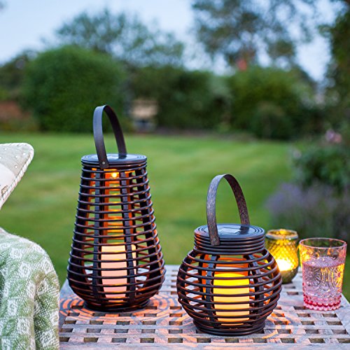 2er Set LED Solar Laterne Rattan Windlicht Lights4fun