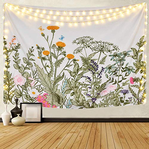 Mazheny Tapisserie Moon Phase Change Wandbehang Tapisserie, Wandteppich mit Art Nature Home Dekorationen für Wohnzimmer, Schlafzimmer Dekor (Blumen Pflanzen, 51.2' x 59.1')