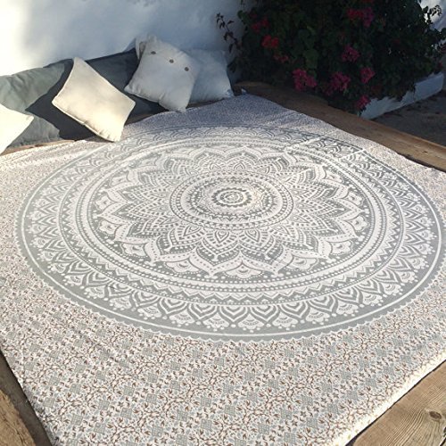 Wandteppich in Queen-Größe als Tagesdecke mit Mandala, Bohemian, psychedelischem Muster, 234 x 208 cm grau