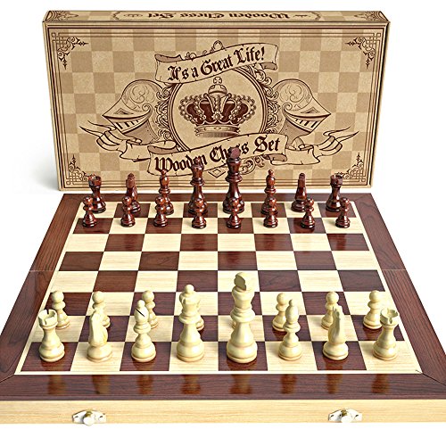 aGreatLife Schachspiel aus Holz klappbar - Universales Standard Schachbrettspiel - Handgefertigt mit 15-Zoll Schach Brett und Magnetverschluss - Perfekt für Anfänger und als Kinderschach