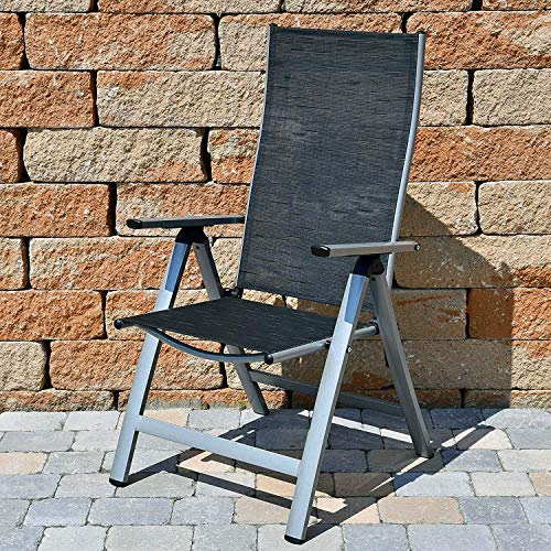 Homeoutfit24 Sun Garden Premium Line 6er Set Gartenstuhl Hochlehner California in Silber, Klappsessel aus Aluminium & robustem Kunstoff, wetterfeste Gartenmöbel