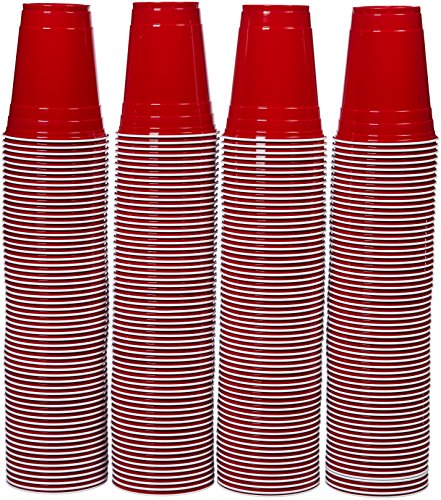 AmazonBasics Partybecher aus Kunststoff, Einwegbecher, 473 ml, 240er-Pack, Rot