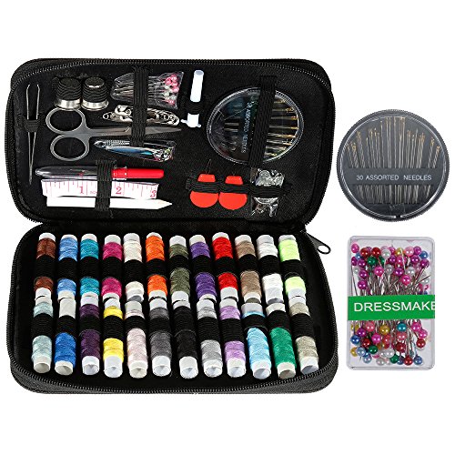 Anpro Nähset mit 220 Nähzubehör, Tragbare Hochwertigem Oxfords Etui, Mini Haushalt Nähzeuge für Haus, Reise und Notfall, Schwarz