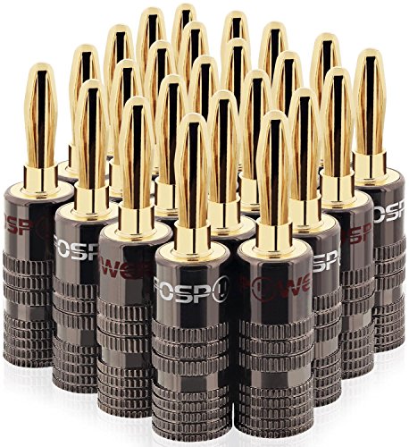 FosPower Bananenstecker (12 Paar / 24 Stück) 24K Vergoldet Bananas für Lautsprecherkabel, Wandplatte & mehr (12 Rot & 12 Weiß)