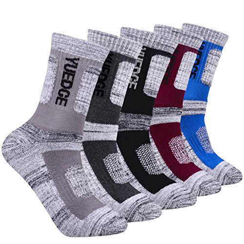YUEDGE 5 paar Wandersocken Trekkingsocken für Herren Atmungsaktiv Sportsocken Hochleistung (L, Schwarz/Grau/Hellgrau/Blau/Weinrot)