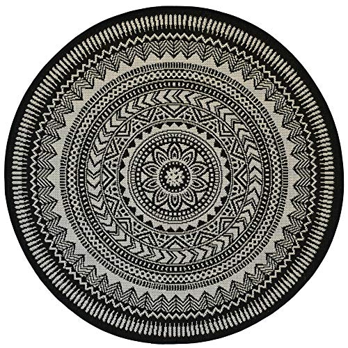 In- und Outdoor-Teppich Rund Around The Flower Black 120x120cm Innen und Außen