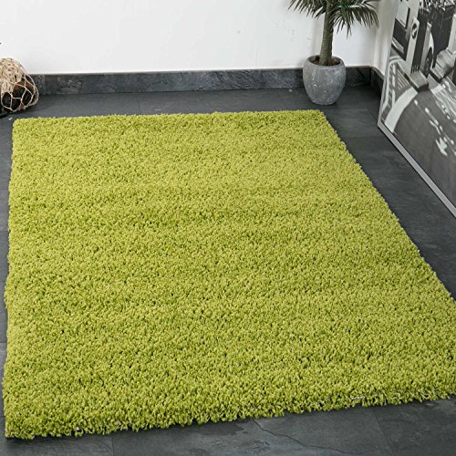 VIMODA Prime Shaggy Teppich Grün Hochflor Langflor Teppiche Modern für Wohnzimmer Schlafzimmer Einfarbig 70x140 cm