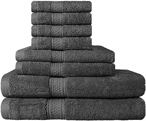 Premium Bad Handtuch-Set 8-teilig; 2 Badetücher, 2 Händehandtuch und 4 Waschlappen - 100%  Ringgesponnene Baumwolle - Super Weich und Hoch Absorbierend - von Utopia Towels (Grau)