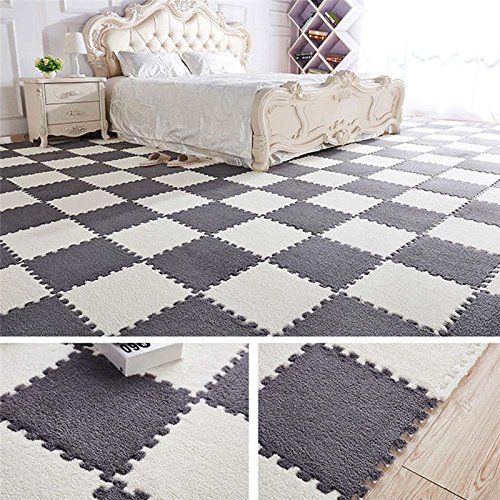 Ineinandergreifende Schaumstoff Mats - Fuzzy Plüsch Bereich Teppich Puzzle Play Matte Teppich Fliesen Baby Krabbeldecke Schutz Bodenbelag - 16/Set - Baby Kinderzimmer Spielzimmer Decor