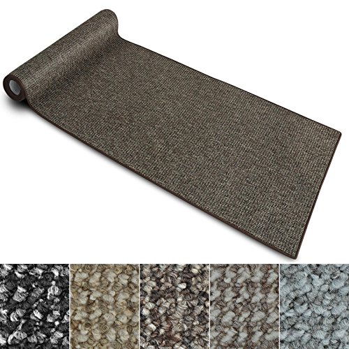 Teppich Läufer Carlton | Flachgewebe dezent gemustert | Teppichläufer in vielen Größen | als Küchenläufer, Flurläufer | mit Stufenmatten kombinierbar (Braun - 80x300 cm)