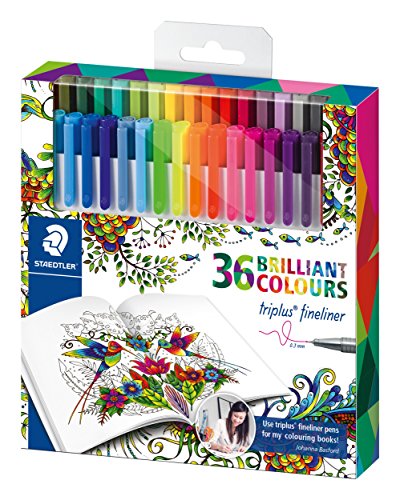 Staedtler triplus Fineliner, dreikant, Set mit 36 brillanten Farben, Promotion 26 + 10 gratis, hohe Qualität, superfeine Spitze, ca. 0.3 mm, Johanna Basford Edition, 334 C36JB