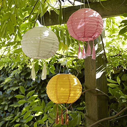 Lights4fun 3er Set Solar Lampions in Rosa Creme & Senf 20cm