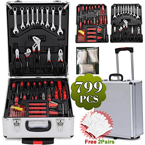 Yaheetech 799tlg Werkzeugkasten mit Werkzeug Universal Werkzeugset Werkzeugkoffer Trolley
