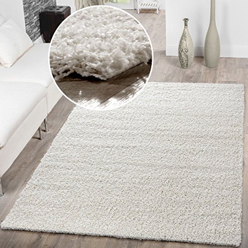 T&T Design Shaggy Teppich Hochflor Langflor Teppiche Wohnzimmer Preishammer versch. Farben, Größe:300x400 cm, Farbe:Creme