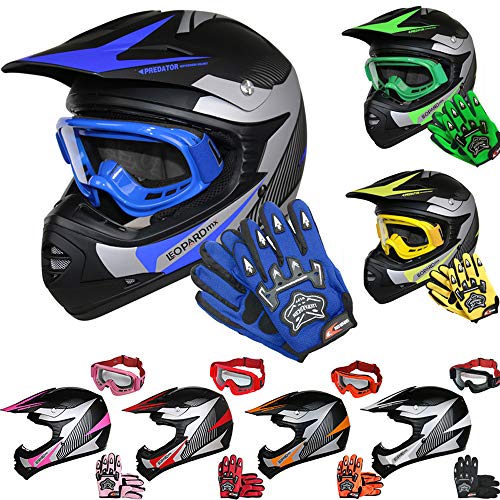 Leopard LEO-X19 Kinder Motocross MX Helm { Motorradhelm + Handschuhe + Brille} Orange M (51-52cm) ECE Genehmigt Crosshelm Kinderquad Off Road Enduro Sport