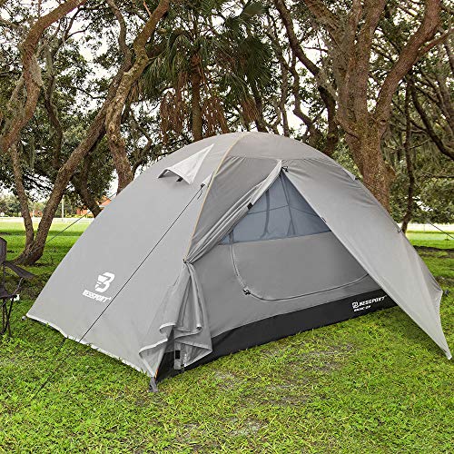 Bessport Zelt 2 Personen Ultraleichte Camping Zelt Wasserdicht 3-4 Saison Kuppelzelt Sofortiges Aufstellen für Trekking, Outdoor, Festival, mit kleinem Packmaß (Hellgrau)