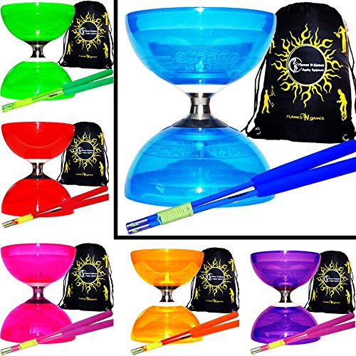 QUARTZ Diabolo Freiläufer mit kugellager Dreifache Lagerung Set mit Farbige Diablo FIBER-Handstäbe und Diaboloschnur + Diabolos Reisetasche! (Blau Diabolo/Blau Stix)