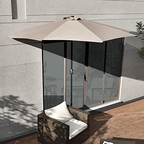 [casa.pro] Sonnenschirm mit Kurbel beige halbrund creme Ø300cm groß Balkon Garten