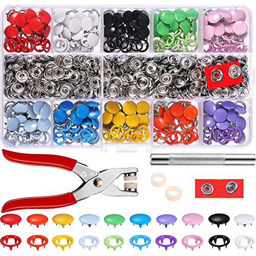 200 Set Hohle Feste Druckknöpfe Set Metall Ring Button Druckknöpfe für Baby Kinderbekleidung Sewing Craft 9,5 mm, 10 Farben