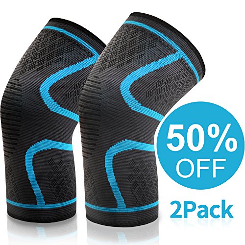 VIPFAN Kniebandage, Knieschoner Knieschützer 2 Pack für Laufen Walking Radfahren Basketball und Knie Sicherheit Schmerzlinderung - Sport Verletzungen Rehabilitation & Schutz