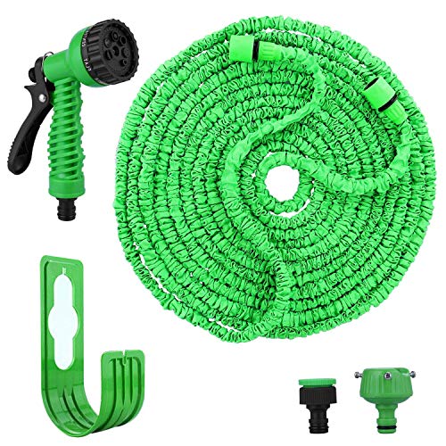 Flexibler Gartenschlauch, 100 FT 30m FlexiSchlauch Wasserschlauch Schlauch Dehnbarer Gartenschlauch Flexi Wonder mit 8 Modi Handbrause, Schlauchhalter für Gartenbewässerung, Autowäsche, Pet Reinigung