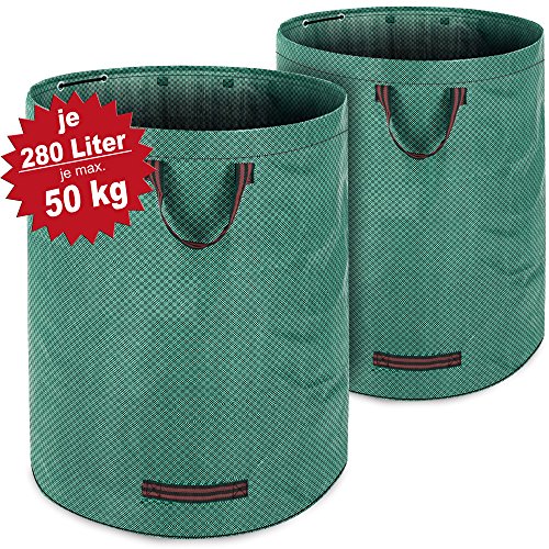 Gartenabfallsack Laubsack 2 x 280 Liter = 560L | bis zu 50kg belastbar | zusammenfaltbar | Gartensack Gartentasche Rasensack