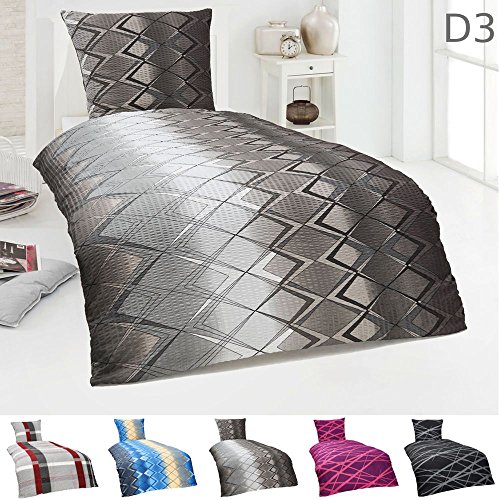 Dreamhome24 2 tlg Moderne Microfaser Seersucker Bettwäsche 135x200 Kissenbezug 80x80, Design - Motiv:Design 3, Größe:135 x 200 cm