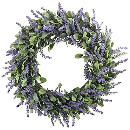HUAESIN Künstliche Lavendel Kranz Türkranz Wandkranz Künstlich Kränze Fruehling Kranz Dekokranz Weihnachtskranz für Frühling Outdoor Wand Tür Kamin Ostern Weihnachten 17.7 inch