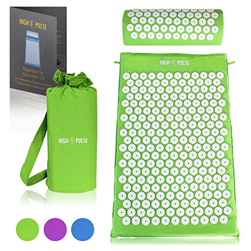 High Pulse Akupressur-Set mit Infoposter - Akupressurmatte & Akupressurkissen für eine einfache und wirksame Behandlung von Schmerzen und Verspannungen am ganzen Körper. (Grün)