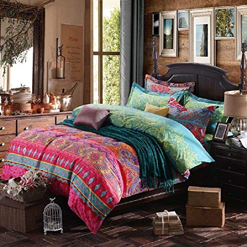 AShanlan Bohemian Bettwäsche Set 135x200 Blau Rot Boho Indisch Wendebettwäsche 2 Teilig 100% Mikrofaser Böhmisch Bettbezug mit Kissenbezug 80x80 für Einzelbett